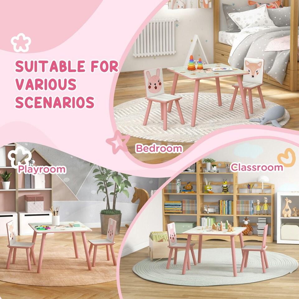 image 1 of ZONEKIZ Kids Table and Chairs, Childrens Desk with 2 Chairs, Pink Grey