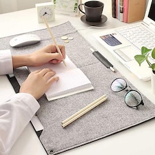 Accuratus Felt Computer Mouse Pad / Laptop Desk Pad & Mouse Mat with Pen & Paper Compartment - Blue