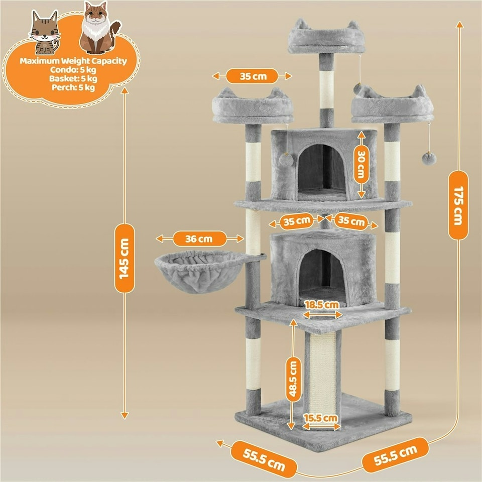 image 1 of Yaheetech 175 cm Plush Cat Tower with Condos Light Grey