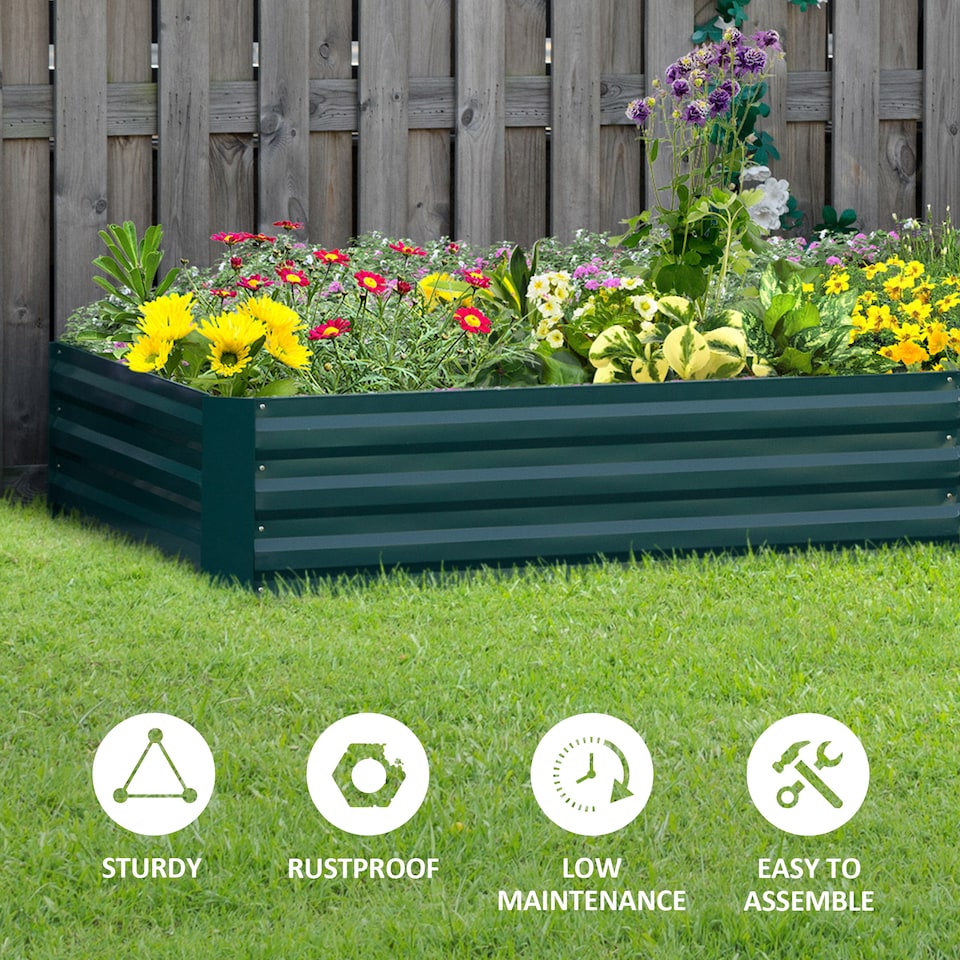 image 1 of Outsunny Galvanised Raised Garden Bed Metal Planter Box with Open Bottom, Green