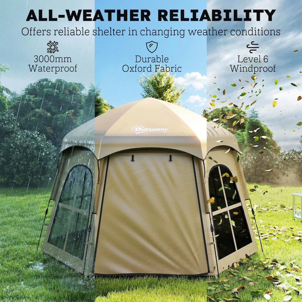 image 1 of Outsunny Instant Camping Pop Up Tent 3000mm Waterproof for 3-4 Person Khaki
