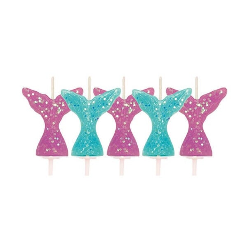 image 1 of Anniversary House Glitter Mermaid Tail Pick Candles Pack of 5