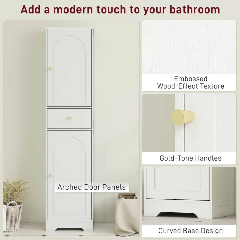 image 1 of HOMCOM Tall Bathroom Storage Cabinet with Arch Doors Adjustable Shelf White White
