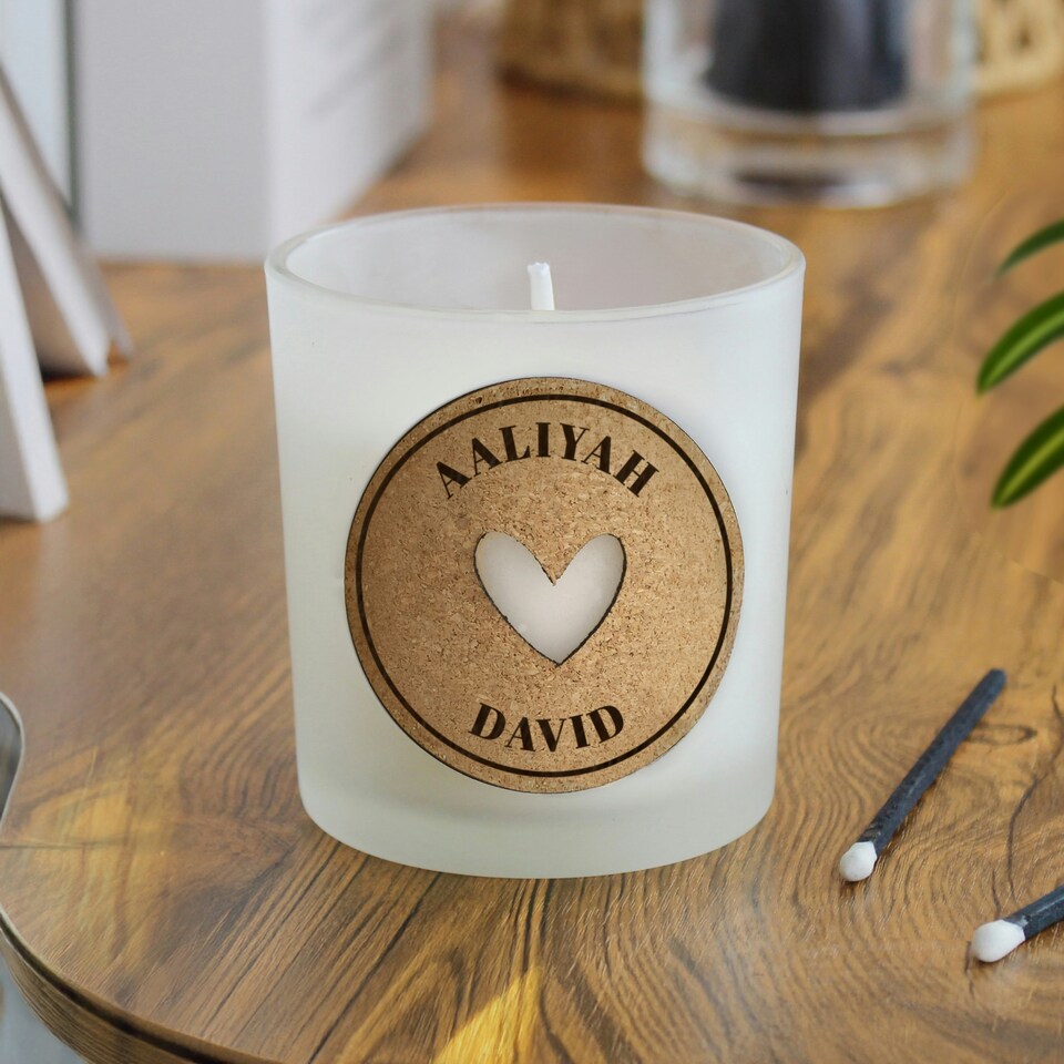 image 1 of Personalised Heart Cork Label Candle Jar Clear