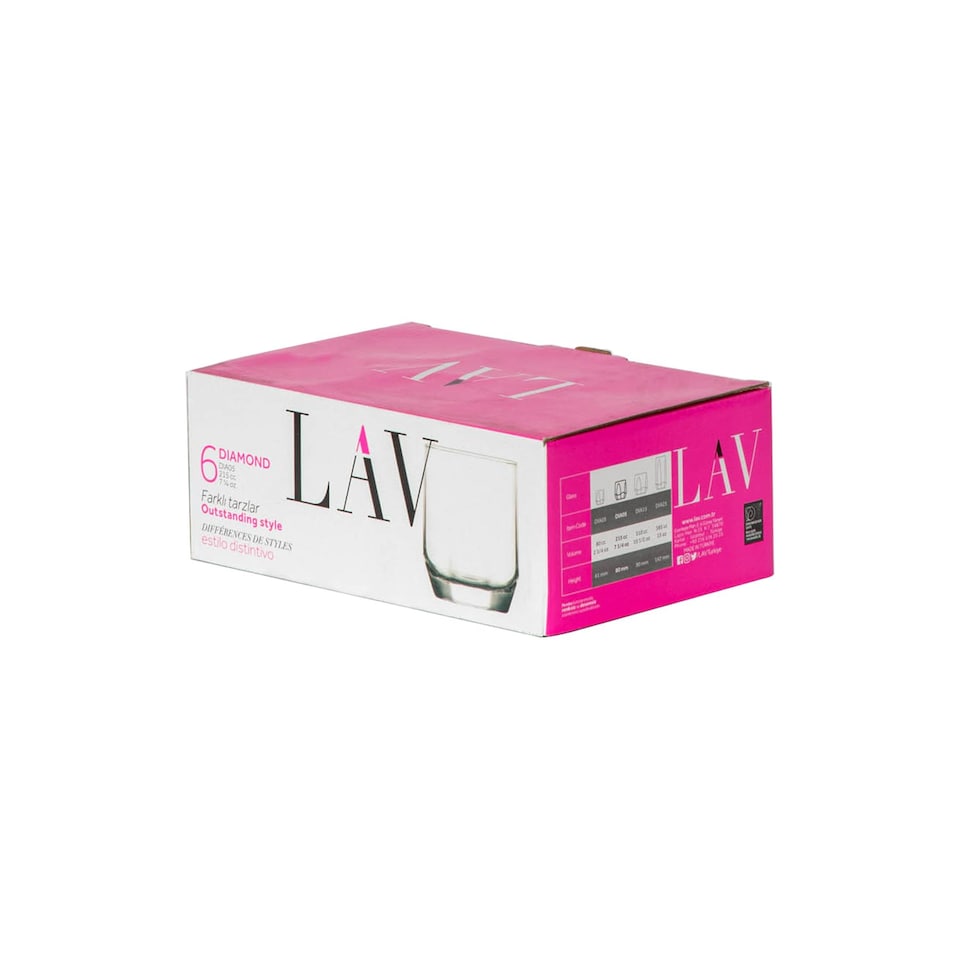 image 1 of LAV Diamond Water Glasses - 215ml - Clear - Pack of 6 | Clear | Clear