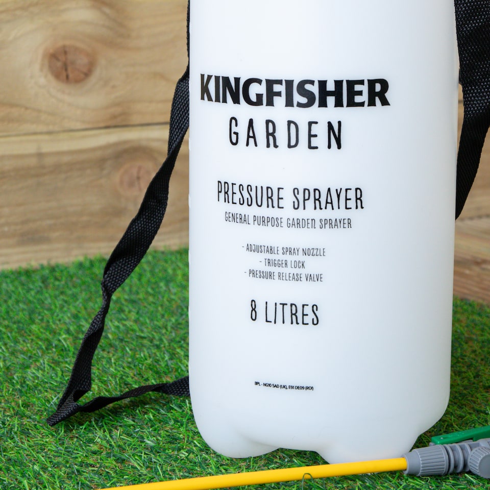 image 1 of 8 Litre Garden Pressure Sprayer with Shoulder Strap & Lance | White | White