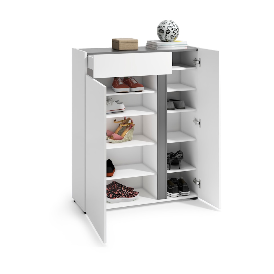 image 1 of FURNICOMP Athens 2 Door 1 Drawer White Gloss and Anthracite 20 Pair Shoe Cabinet