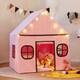 image 4 of COSTWAY Kids Play Tent Large Playhouse w/ Door Curtain & Windows-Pink + Grey