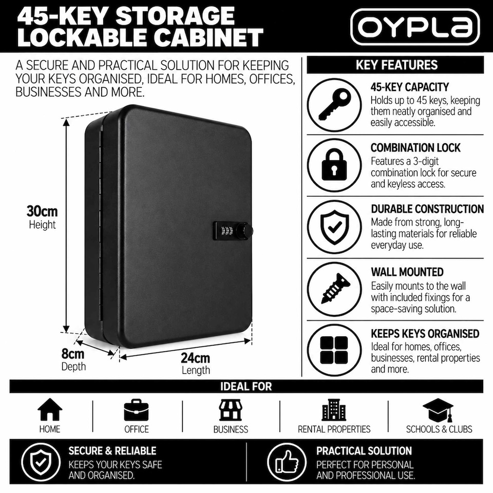 image 1 of 45 Hook Combination Lock Key Storage Cabinet Safe Wall Mounted