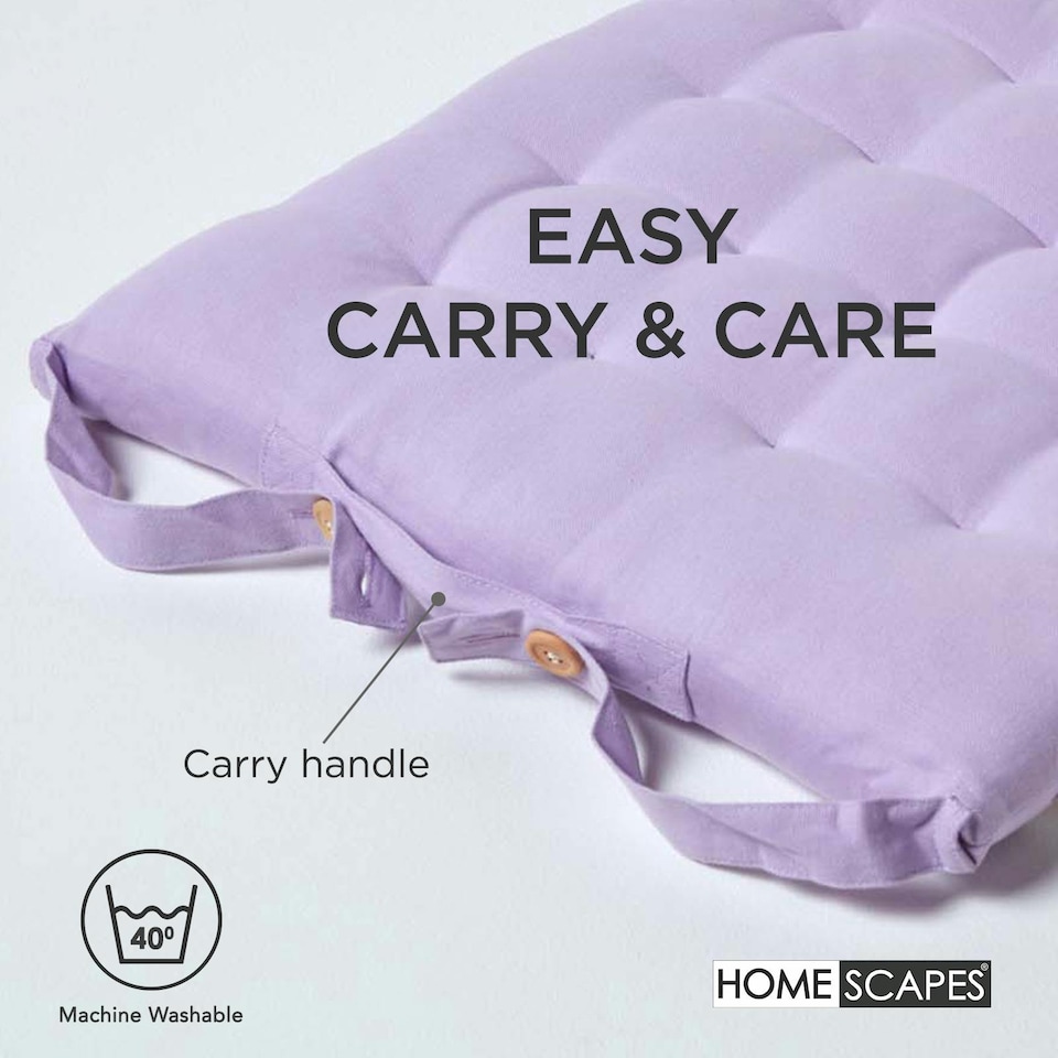 image 1 of Homescapes Seat Pad Luxury Cotton Indoor Outdoor Garden Dining Cushion Mauve | Purple | 40 x 40 cm | 1