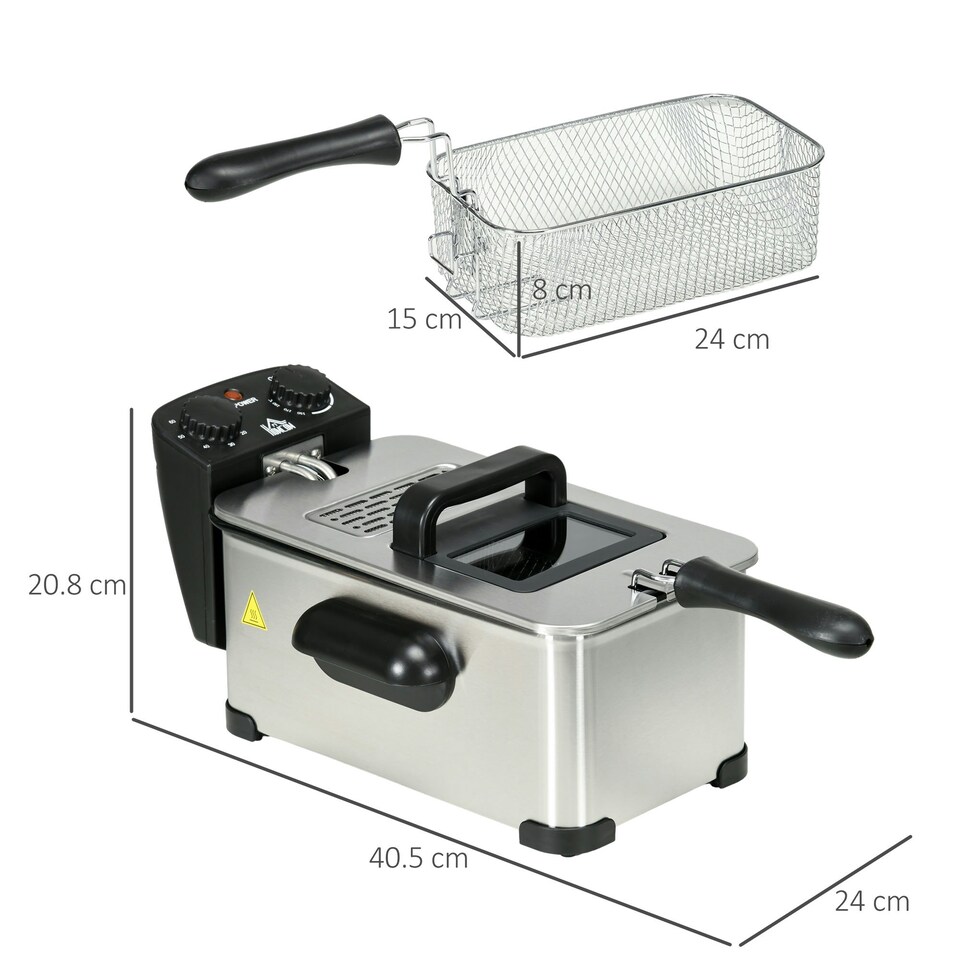 image 1 of HOMCOM 3 Litre Deep Fat Fryer with Adjustable Temperature, 60min Timer, 2000W