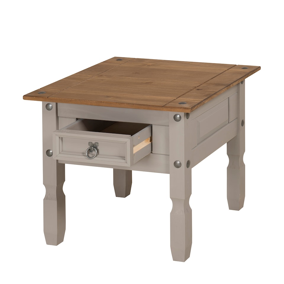 image 1 of Mercers Furniture Corona Grey Wax 1 Drawer Lamp Table Small Coffee Side Unit Solid Wood Pine Wooden Living Room with Mexican Styling