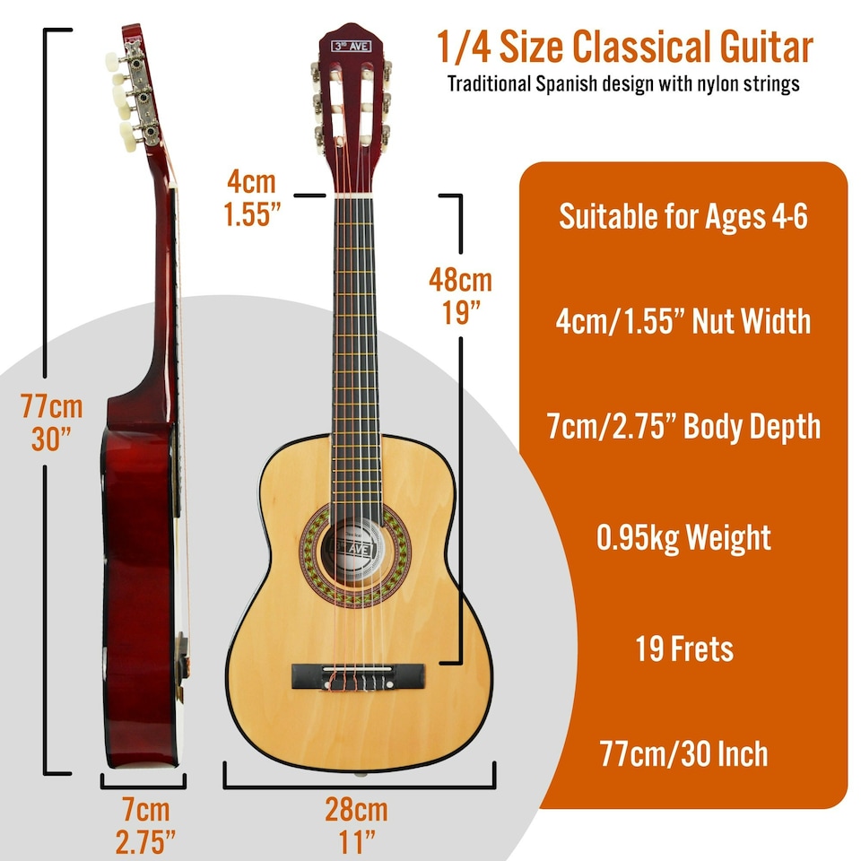 image 1 of 3rd Avenue 1/4 Size Classical Guitar Pack Brown