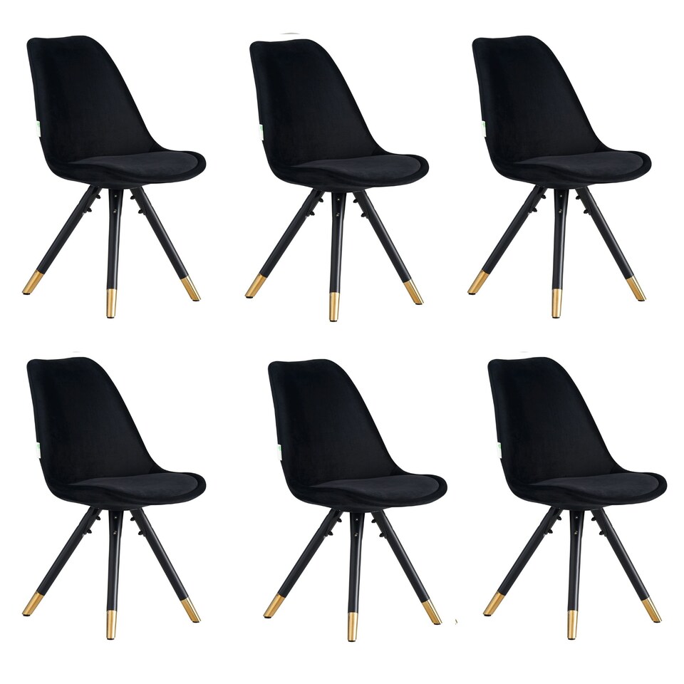 image 1 of Set of 6 Sofia Ergonomic Modern Dining Chairs Upholstered in Velvet, Metal Legs with Gold End Tips Grey | Light Grey