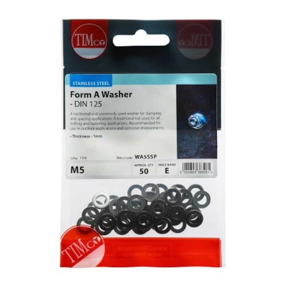 image 1 of Timco - Form A Washers - Stainless Steel (Size M5 - 50 Pieces)