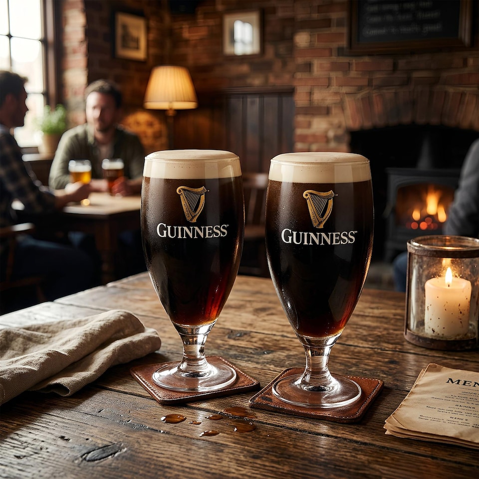 image 1 of Guinness Stemmed Pint Glass Set - 2 Piece Large Reusable Glass Craft Beer Drinking Tulip Lager Ale Pub Kitchen Tumbler Cups Set