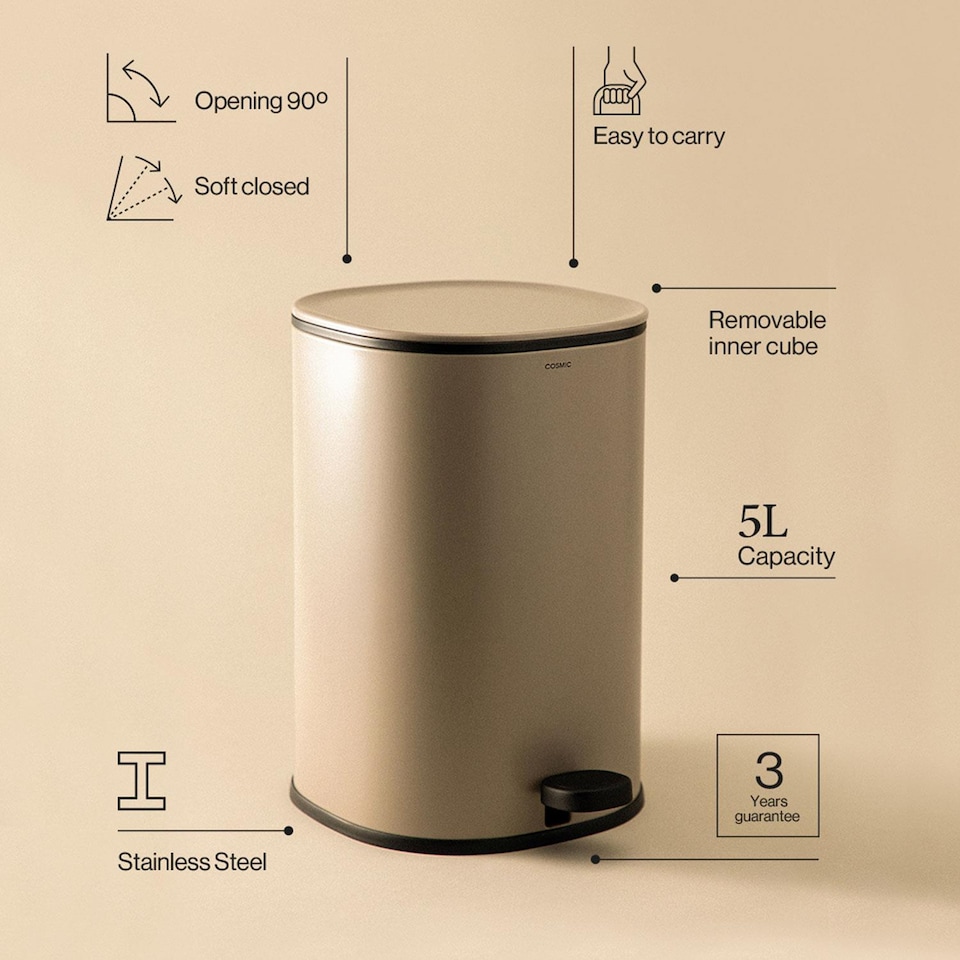 image 1 of COSMIC Bathroom Bin Trash Can 5L Pedal Soft-close Mandarin Essentials Collection