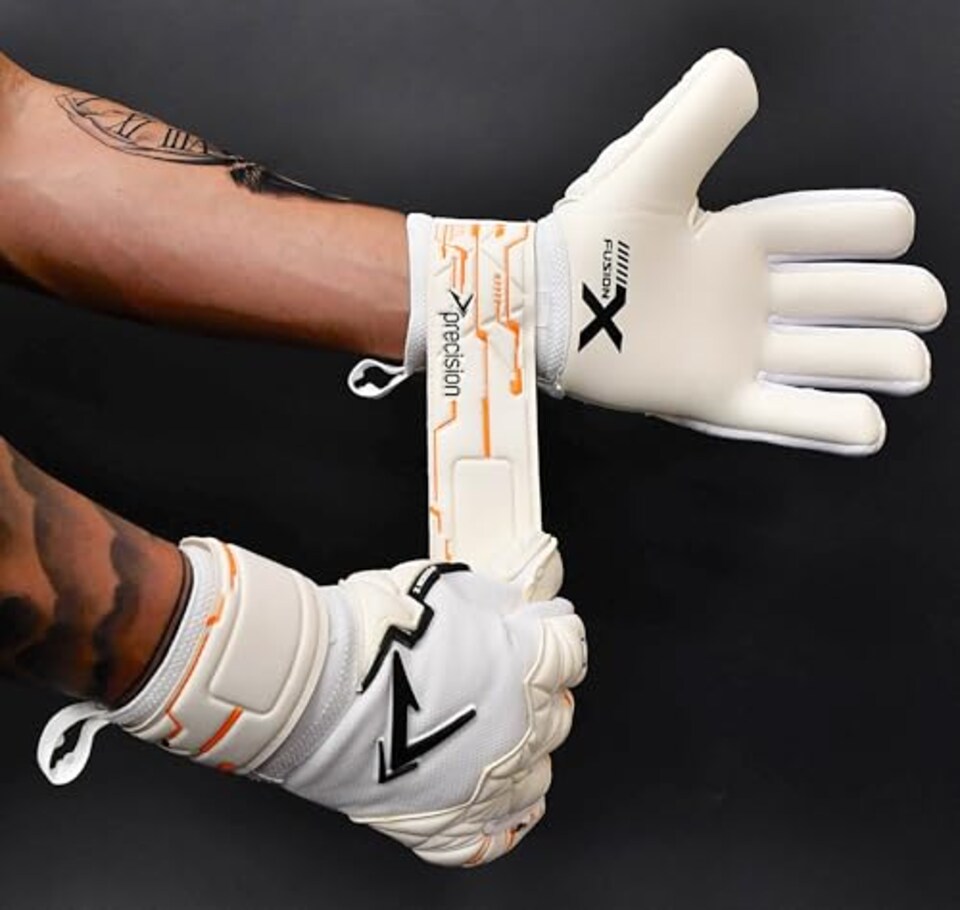 image 1 of Precision Training Fusion X Pro Negative Contact Duo Grip Professional Football Junior Goalkeeper Gloves, White, 6