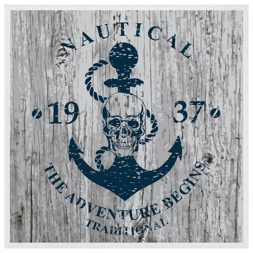 image 1 of Anchor print on wood (Picture Frame) White | XS