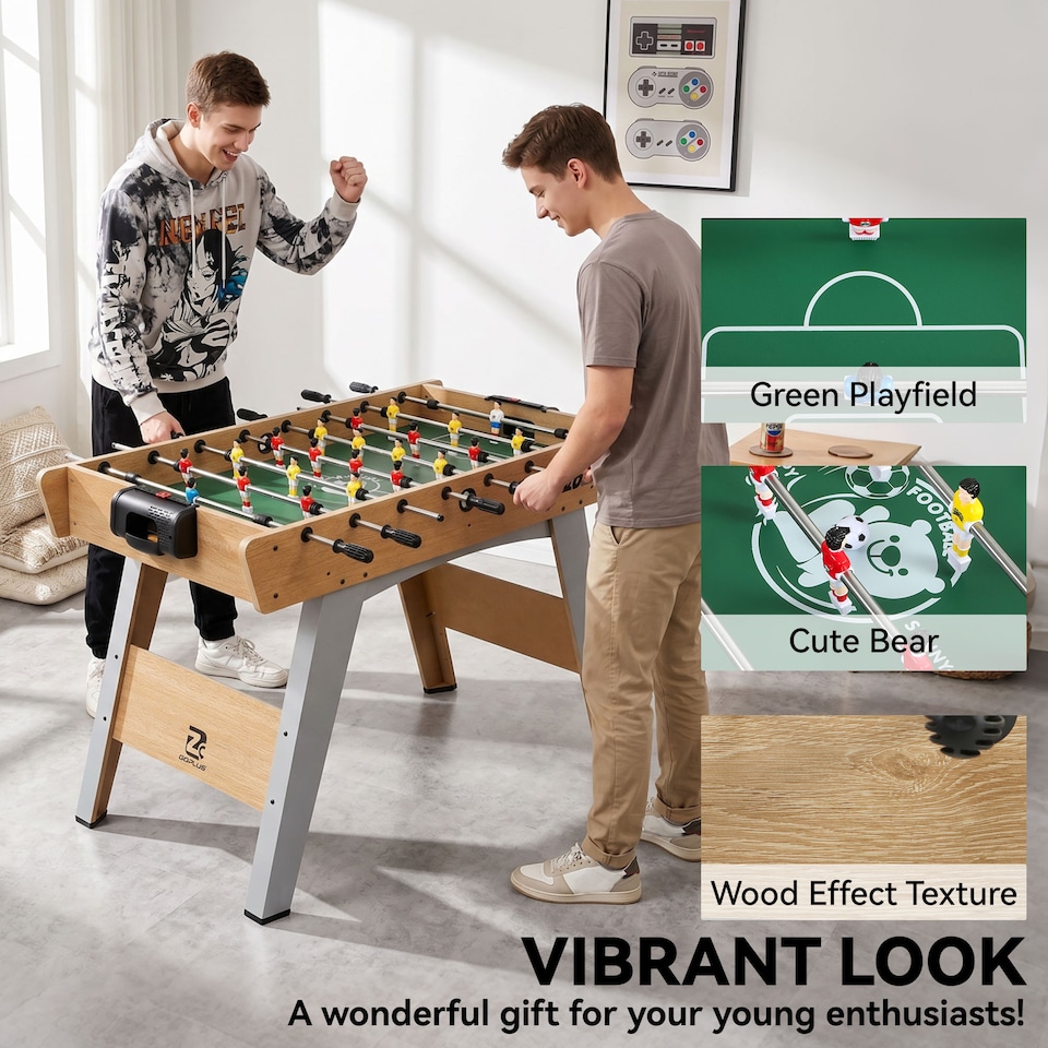 image 1 of SPORTNOW 4ft Table Football, Foosball Table Game for Adults, Natural Wood