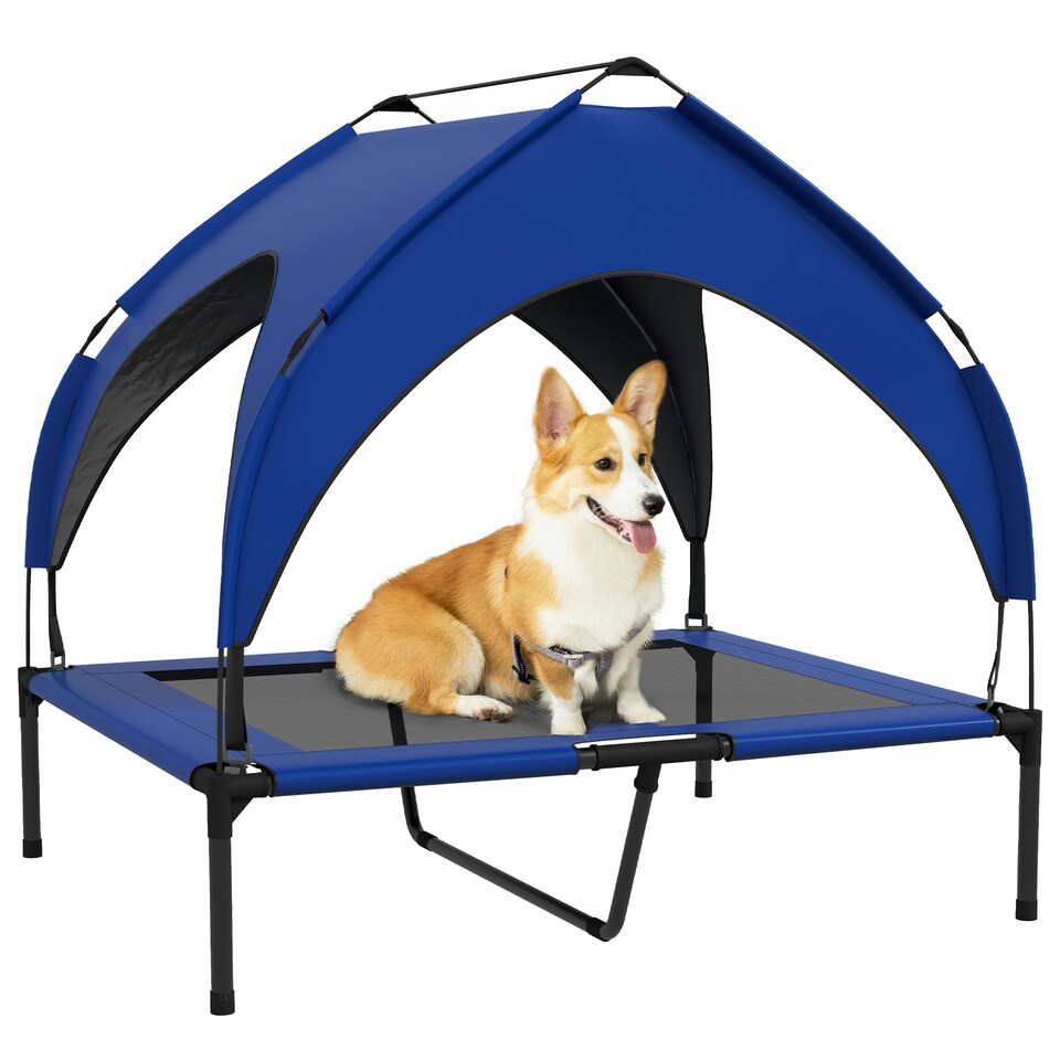 image 1 of PawHut Cooling Raised Dog Bed w/ Breathable Mesh, for M, L Dogs - Dark Blue