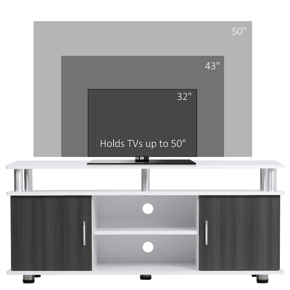 image 1 of HOMCOM TV Cabinet Unit for TVs up to 50'' with Storage Shelf and Cupboards, Living Room Entertainment Center Media Console, Grey and White