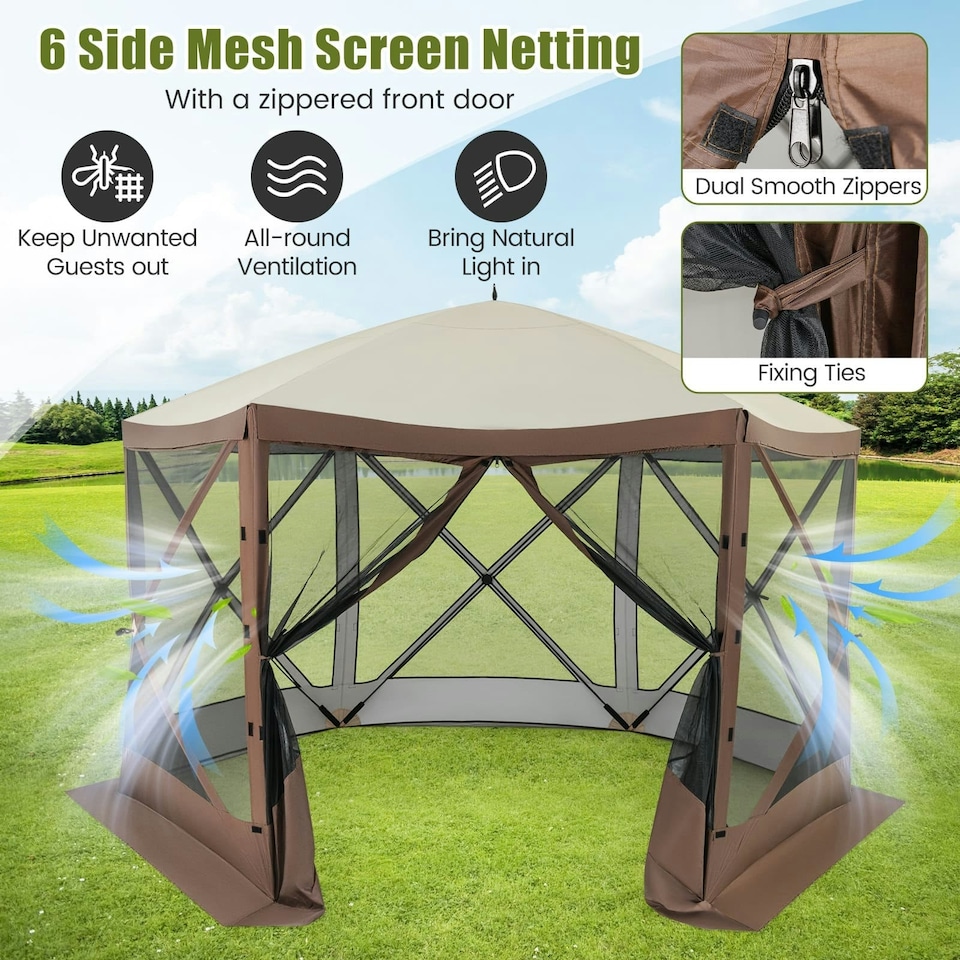 image 1 of COSTWAY 350 x 230 cm Pop-up Tent Outdoor Canopy Sun Shelter | Brown