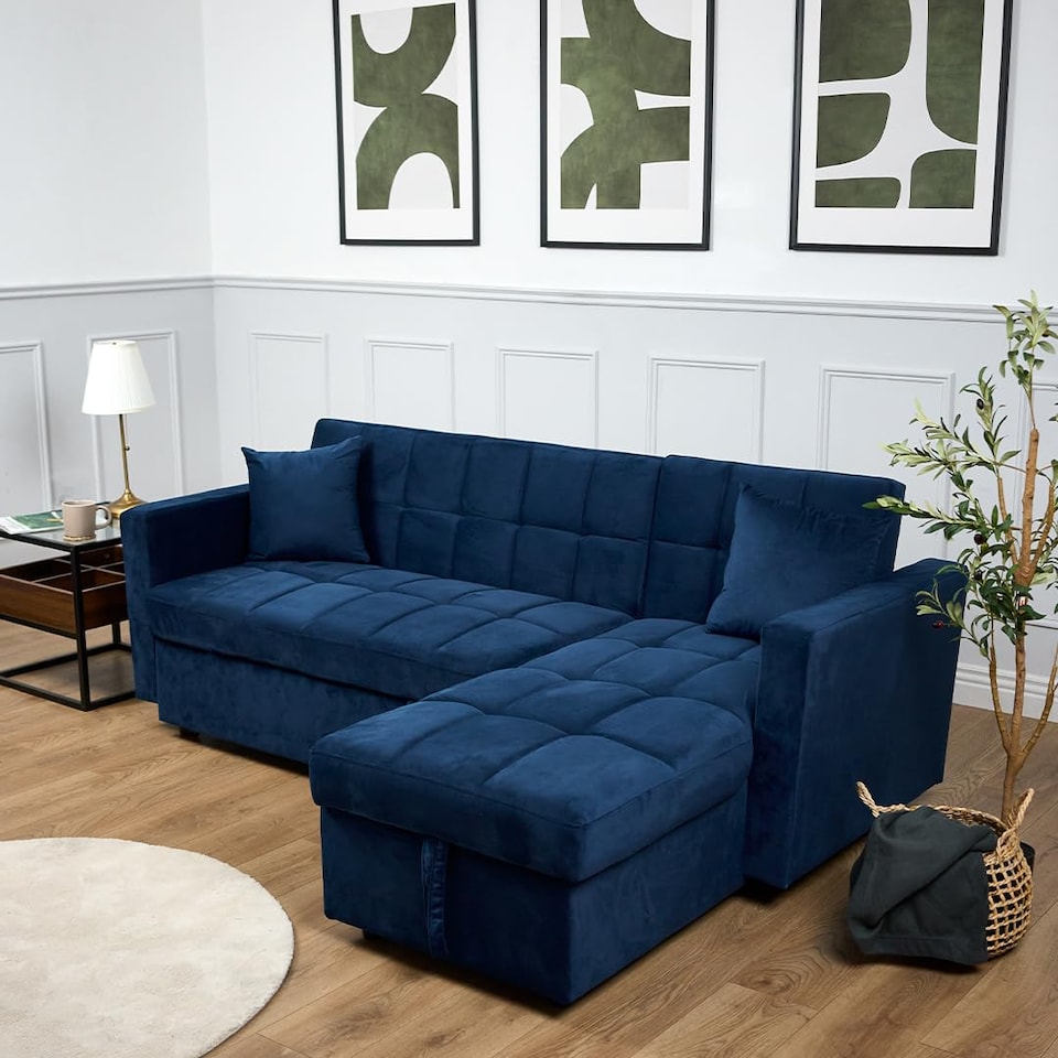 image 1 of Bargainia Milo 3 Seater Velvet Corner Sofa Bed Living Room