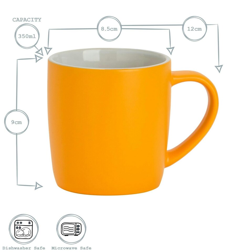 image 1 of Argon Tableware 4x Coloured Coffee Mugs - Yellow - 350ml - Tea Mug Latte Mug Cappuccino Mug Drinking Mug Yellow