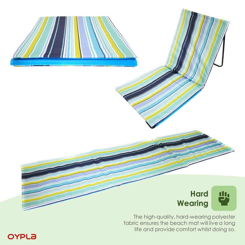 image 1 of Oypla Portable Beach Mat Folding Chair Sun Lounger Outdoor Camping Multi