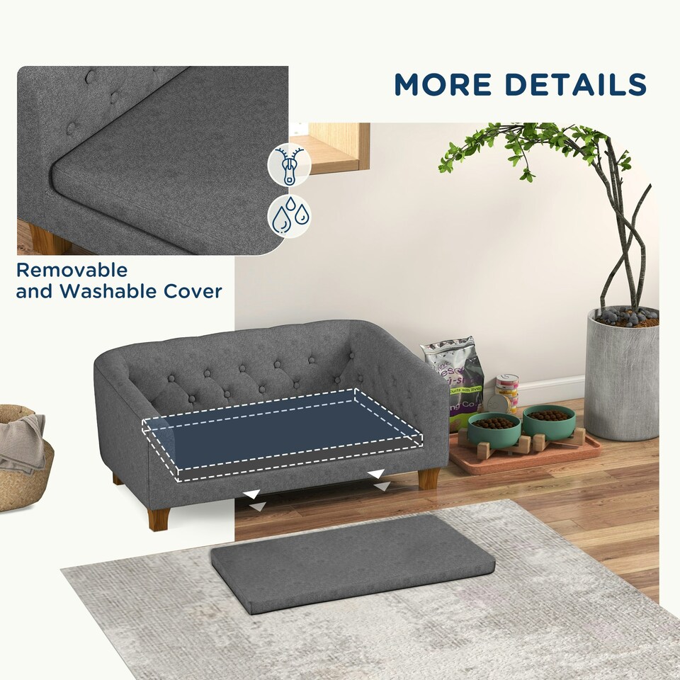 image 1 of PawHut Dog Sofa Bed, Elevated Dog Couch for Small, Medium Dogs - Grey