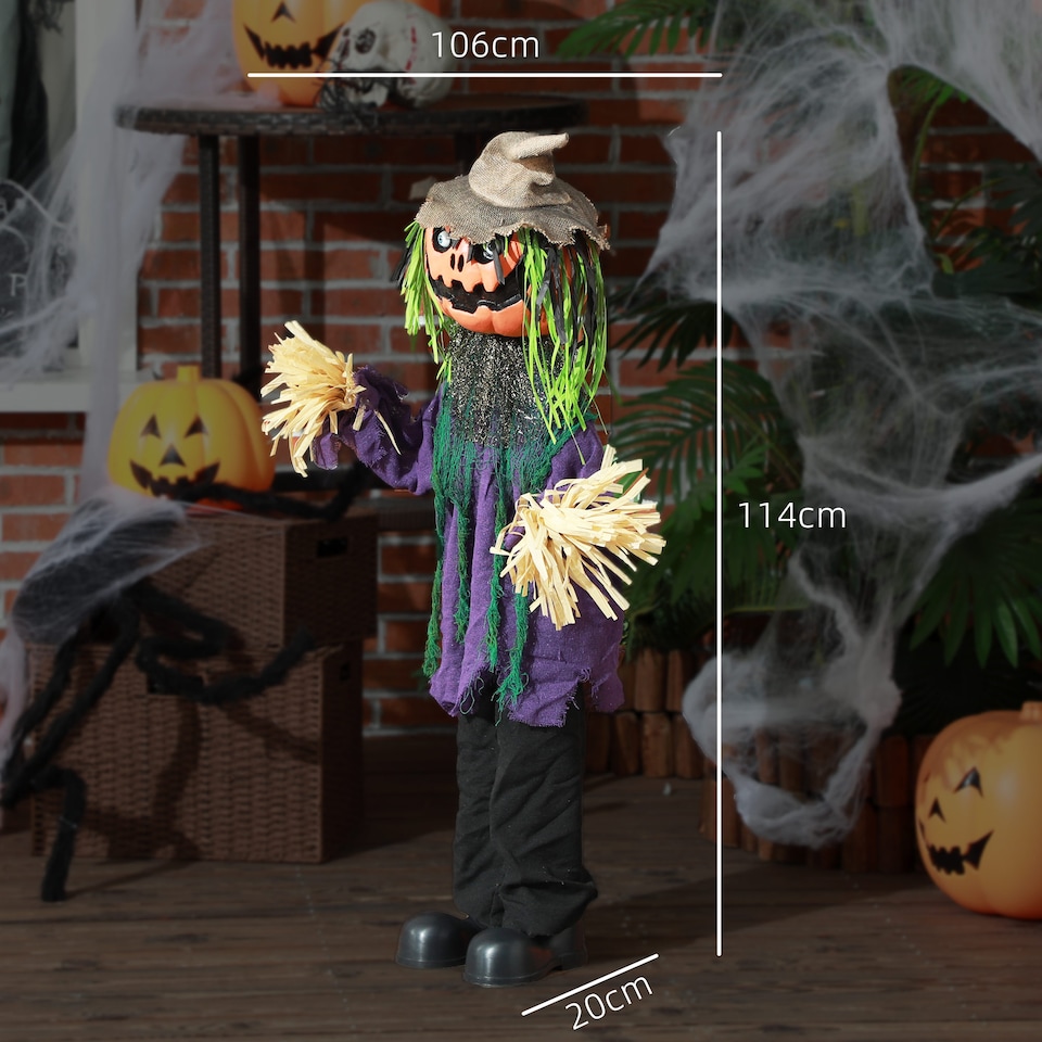 image 1 of HOMCOM 106cm 45 Pumpkin Outdoor Halloween Decoration, Halloween Animatronic with Sound Activated, Light Up Eyes, Music, Animated Prop for Haunted House