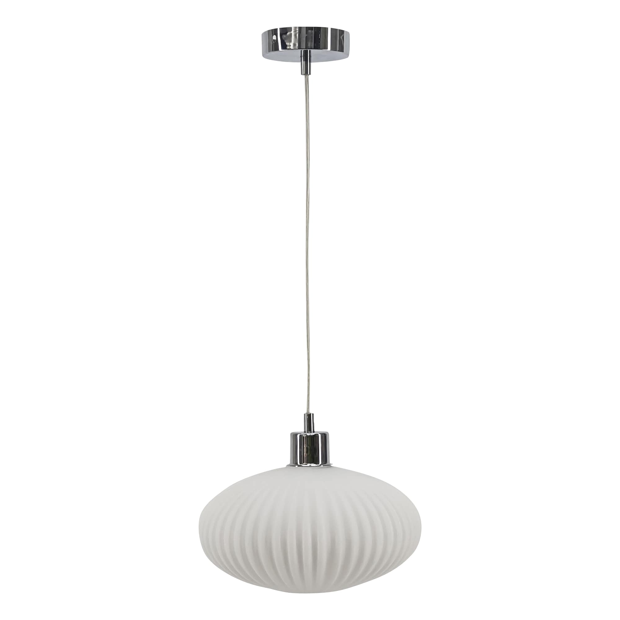 First Choice Lighting White Oval Glass Kitchen Dining Ceiling Light Pendant with Chrome