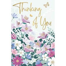 Words 'n' Wishes Traditional Thinking Of You Greeting Card, Gold Foil Finish with Butterflies & Flowers, Made in the UK