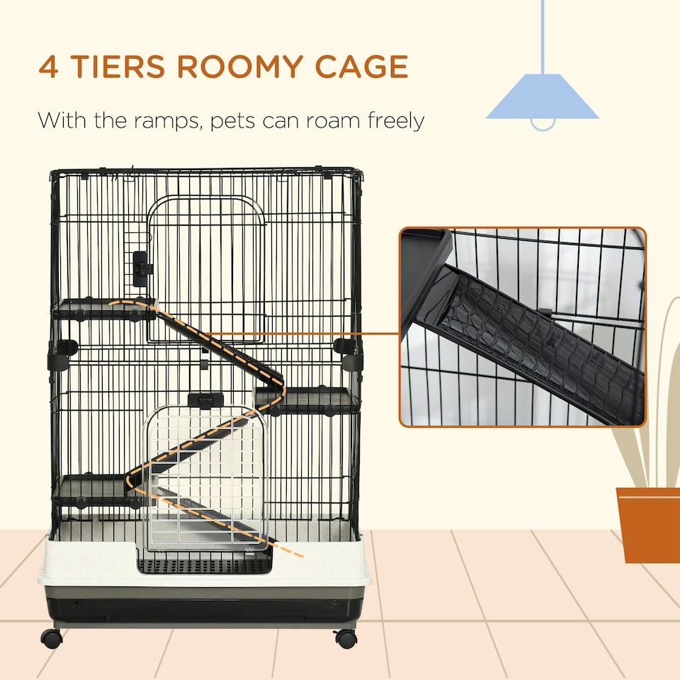 image 1 of PawHut Four-Level Small Animal Cage, Indoor Pet House, Black, 81 x 52.5 x 114 cm