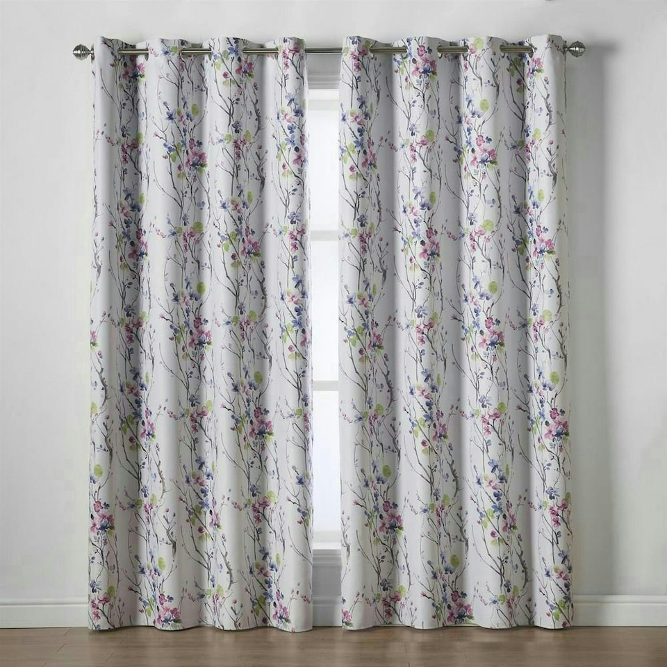 image 1 of Sakura Blockout Eyelet Curtains - Multi - 167 cm x 182 cm
