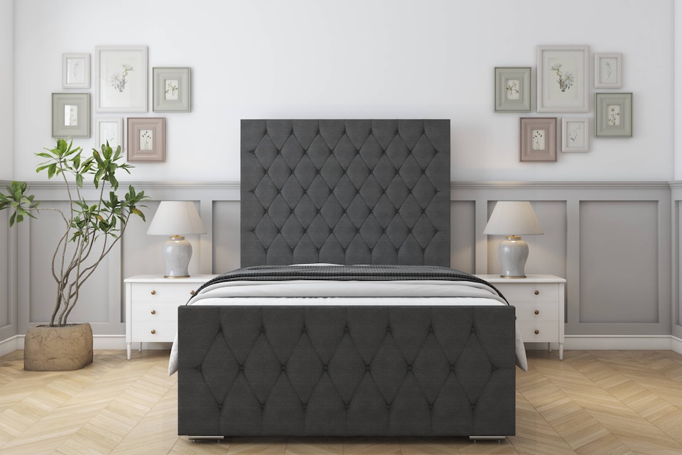 image 1 of Sloomy Watson Graphite Dumfries Bed Frame With Mattress With 50" Upholstered Headboard 6' Super King