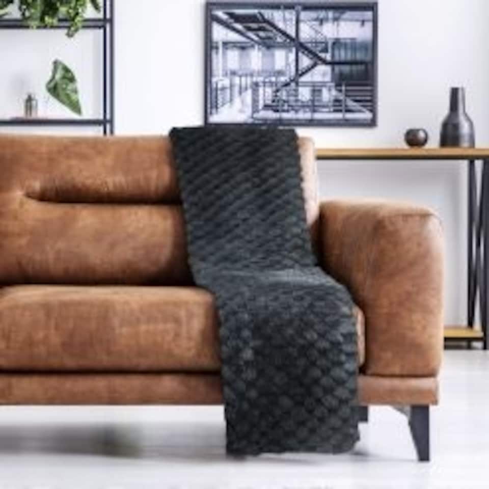 image 1 of Leah Collection Deluxe Throw in Black (50" x 60") | Black | Black