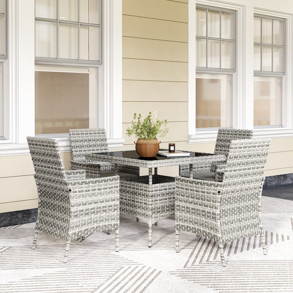 image 1 of Outsunny 4 Seater Rattan Garden Furniture Set with Cushion, Mixed-Grey