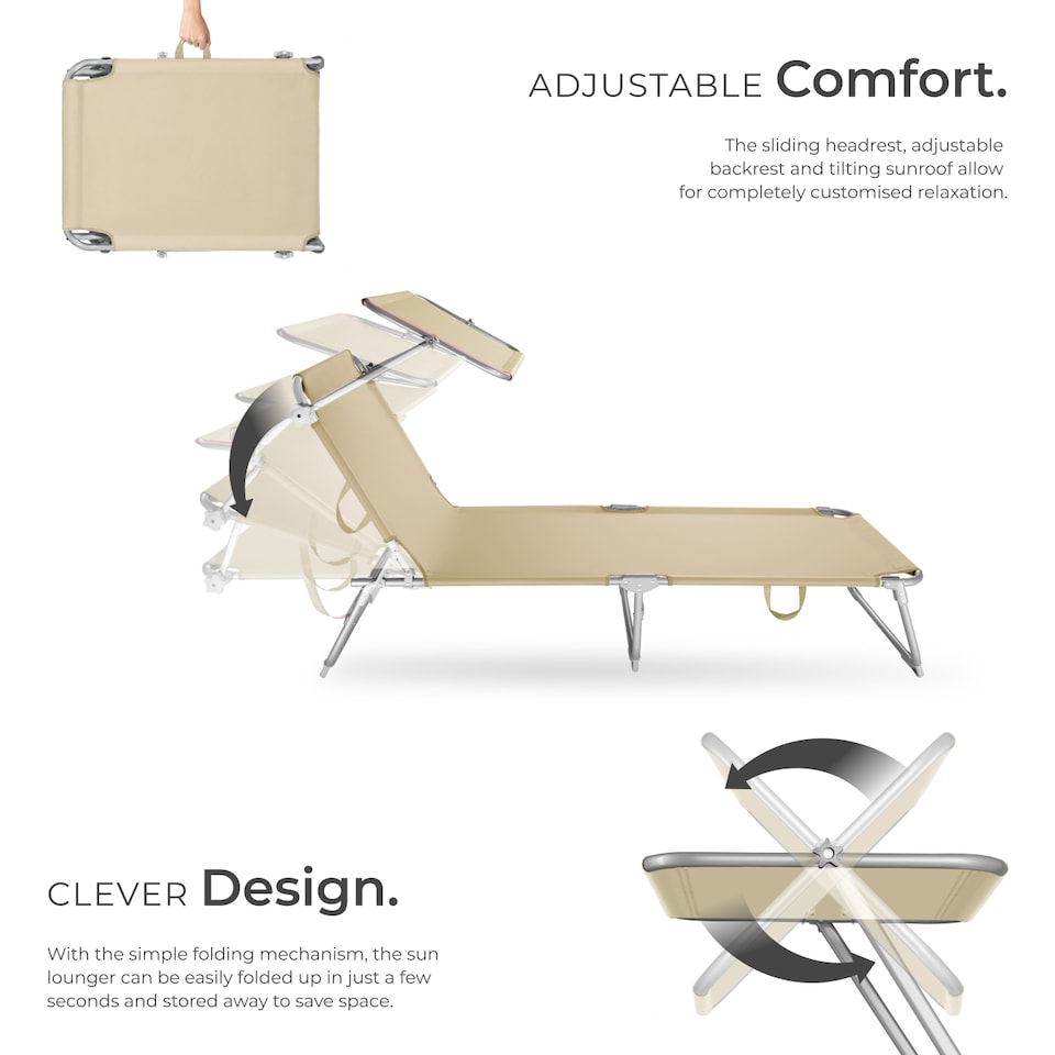 image 1 of Sun Lounger - foldable, adjustable sunroof, 4-step backrest, head cushion | Cream | beige | 1