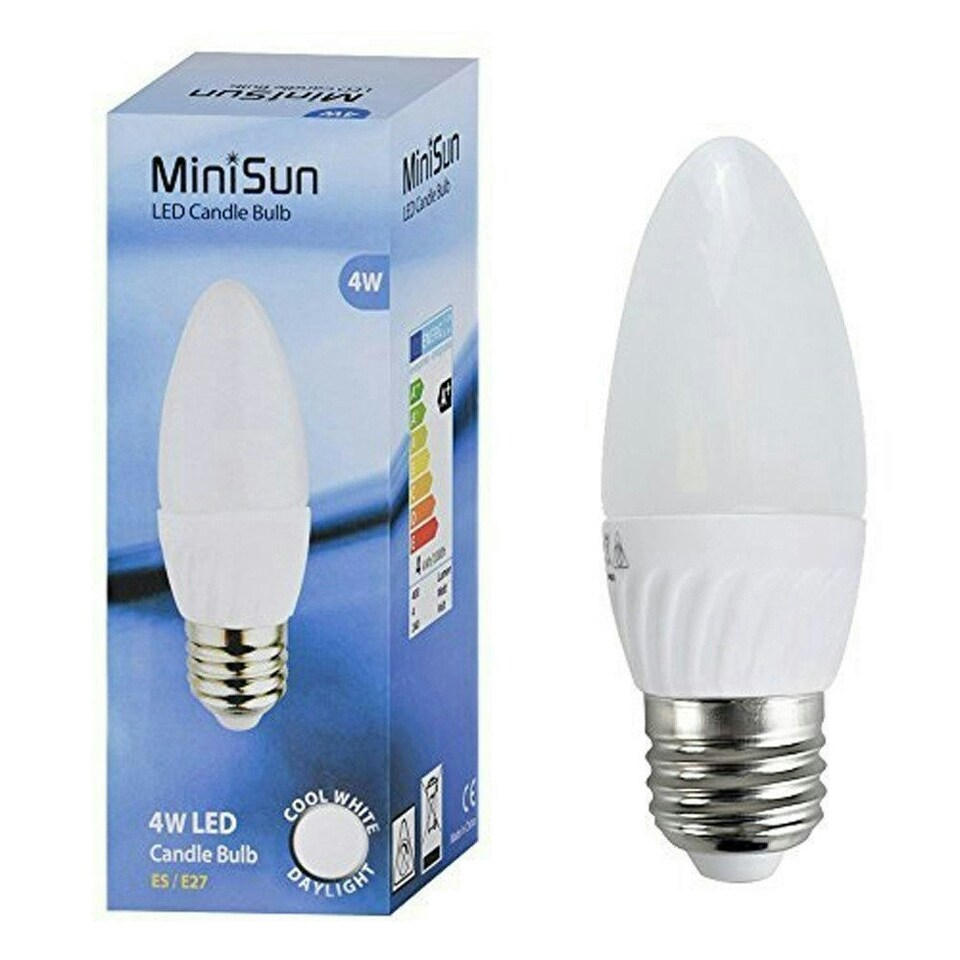 image 1 of ValueLights 6 Pack E27 White Plastic Candle LED 4W Cool White 6500K 400lm Light Bulb