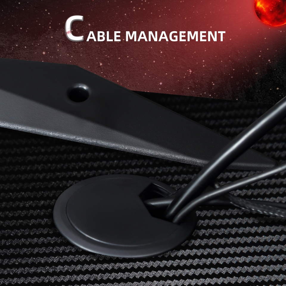 image 1 of HOMCOM 142 x 66 cm Gaming Desk, Carbon Fibre Covered Computer Desk, Gamer Workstation with Headphone Hook, Cup Holder and Gamepad Storage Rack, Black and Red