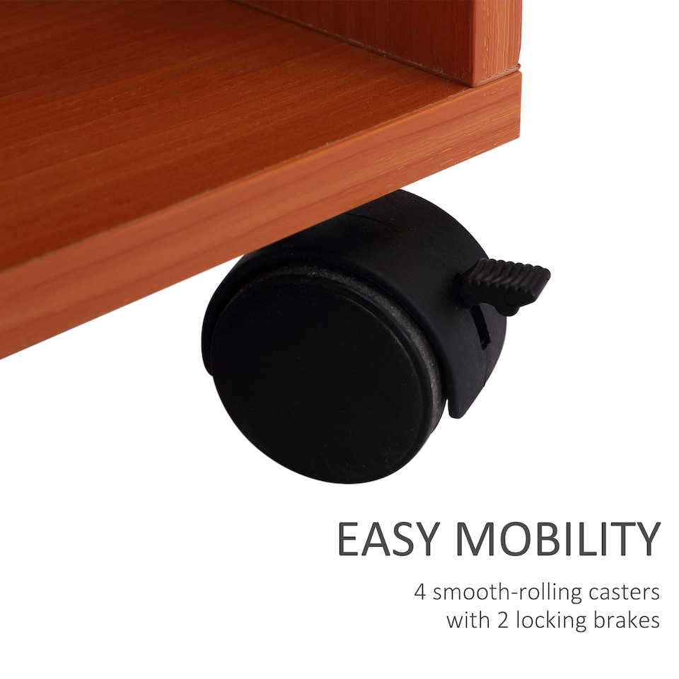 image 1 of HOMCOM Computer Desk with Sliding Keyboard Tray, Mobile Home Office Desk, Study Table with Storage Shelves, PC Desk on Wheels, Cherry Wood Colour