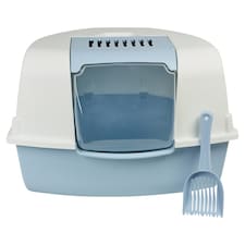 Large Cat Corner Litter Tray Hooded Deep Cover Toilet Flap Box with Filter & Scoop | Blue | Light Blue | 1