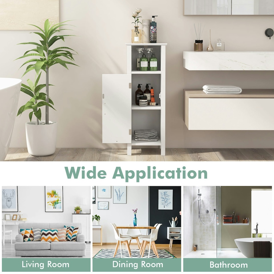 image 1 of COSTWAY Bathroom Floor Cabinet Freestanding Organizer White White