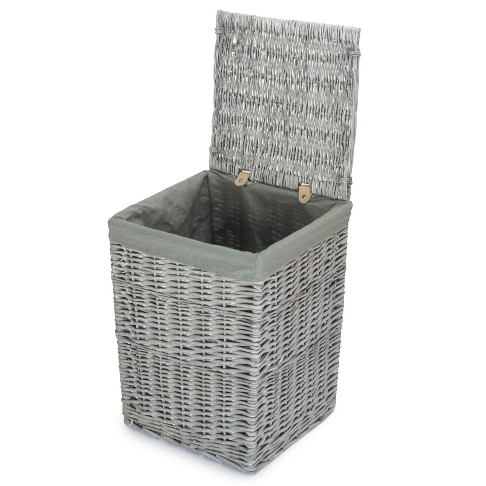 image 1 of Small Grey Wash Square Laundry Basket with Grey Sage Lining | Grey | Grey | Small