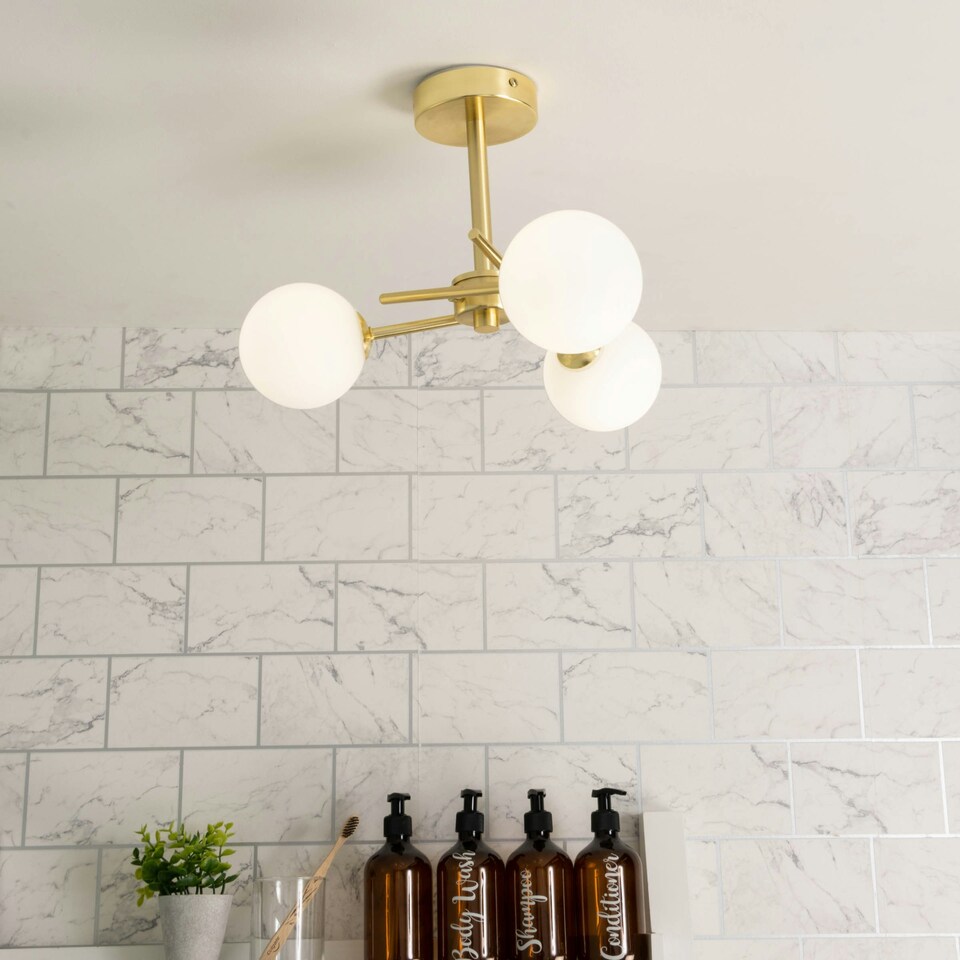 image 1 of BHS Nera 3 Light Flush Bathroom Ceiling Light | Gold | Brass | 1