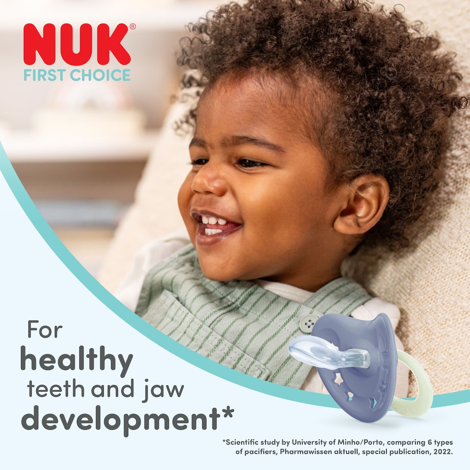 image 1 of NUK First Choice Day & Night Glow in the Dark Soother Set 0-6m 2 Pack
