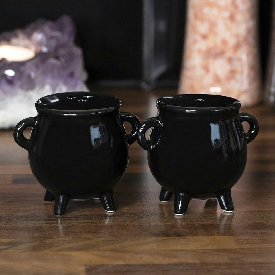 image 1 of Cauldron Salt & Pepper Shaker Set - Black