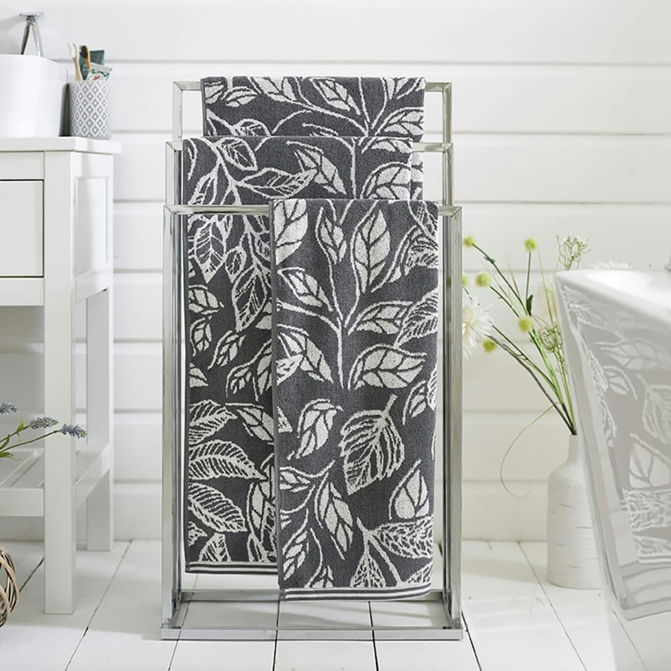 image 1 of Mixed Leaves 100% Cotton 550gsm Supersoft Towels Grey | Grey | Bath sheet